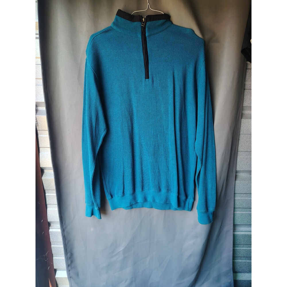 R&R Casual Mens Teal Blue 100% Cotton Ribbed Quarter Zip Pullover Sweater Size M